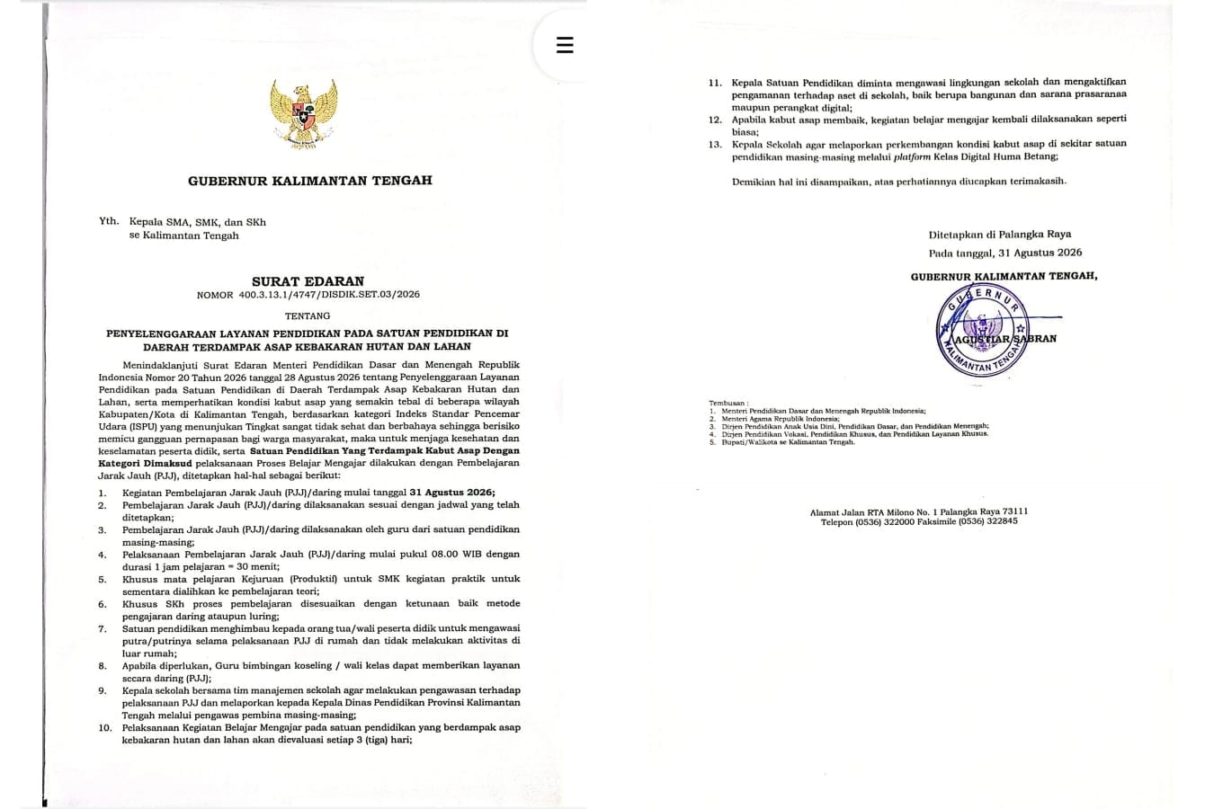 SMA, SMK dan SKh di Kalteng Terapkan Pembelajaran Jarak Jauh